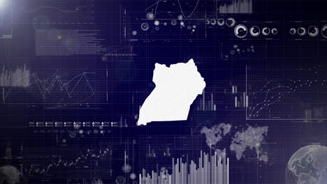 Antecedentes-Corporativos-Del-País-De-Uganda-Con-Elementos-Abstractos-De-Gráficos-De-Análisis-De-Datos-Que-Muestran-Videos-Tecnológicos-De-Análisis-De-Datos-Con-Globo-Terráqueo,-Crecimiento,-Gráficos-Y-Datos-Estadísticos-Del-País-De-Uganda