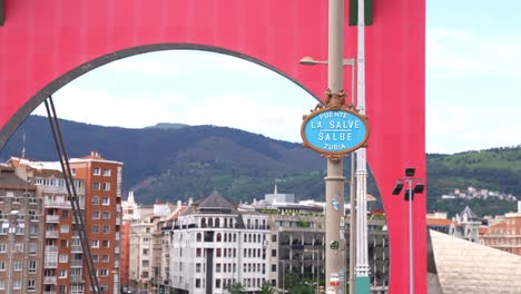 La-Salve-Bridge-Sign,-Landmark-of-Bilbao,-Spain