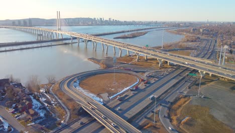 Bird's-eye-view-of-the-highway-and-bridge-where-a-truck-overturned-on-its-side