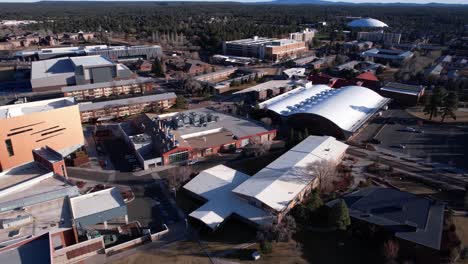 Northern-Arizona-University-Campus-Buildings,-Flagstaff-USA,-Drone-Aerial-View