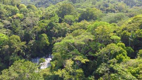 Luftaufnahme-Eines-Kaskadierenden-Kleinen-Wasserfalls-Im-Dschungel-Des-Amazonas-Regenwalds