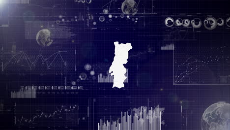 Unternehmenshintergrund-Des-Landes-Portugal-Mit-Abstrakten-Elementen-Von-Datenanalysediagrammen.-Ich-Zeige-Ein-Technologisches-Video-Zur-Datenanalyse-Mit-Globus,-Wachstum,-Grafiken-Und-Statistischen-Daten-Des-Landes-Portugal.