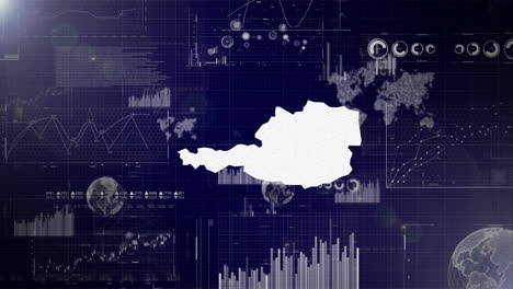 Unternehmenshintergrund-Des-Landes-Österreich-Mit-Abstrakten-Elementen-Von-Datenanalysediagrammen.-Ich-Zeige-Ein-Technologisches-Video-Zur-Datenanalyse-Mit-Globus,-Wachstum,-Grafiken,-Statistischen-Daten-Des-Landes-Österreich