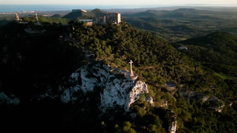 Aerial-view-of-Sant-Salvador-Sanctuary-on-a-sunny-day-in-Mallorca