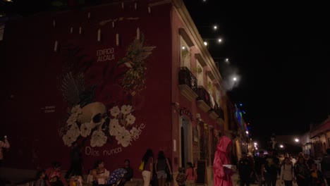 Streets-of-Oaxaca's-historic-center-adorned-with-Day-of-the-Dead-motifs