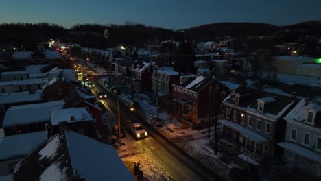 Night-winter-scene-in-small-town-of-USA