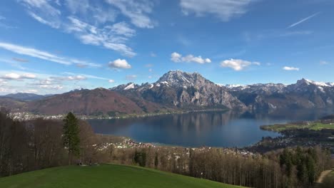 Traunstein-Over-Gmunden-And-Traunseee-Austria-Cinematic-Flight-In-The-Summer