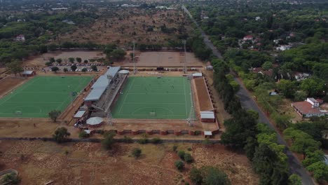 Drone-video-of-Khumalo-Hockey-Stadium-in-Bulawayo,-Zimbabwe