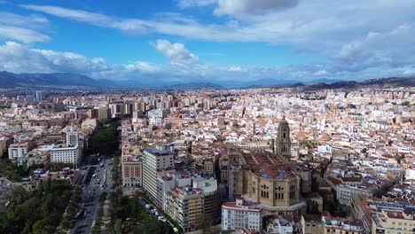 Malaga-Spain-cathedral-old-town-new-city-buildings-aerial-establish-shot