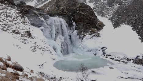 Cascada-Cubierta-De-Hielo,-Helgufoss,-A-Principios-De-Primavera.