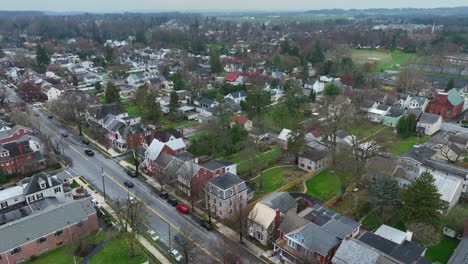 American-Church,-houses-and-residential-homes-in-small-american-town-in-spring