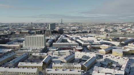 Ruhige,-Verschneite-Winterstadt-Stockholm,-Schweden,-Luftaufnahme-Einer-Drohne-Mit-Kopierraum