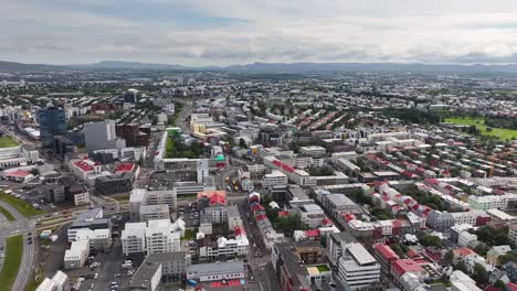 Aerial-View-of-Reykjavik,-Iceland,-City-Buildings,-Residential-Buildings-and-Streets