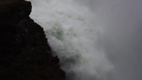 Slow-Motion,-Powerful-Waterfall-in-Landscape-of-Iceland,-Close-Up