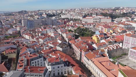 Panoramic-aerial-establishing-overview-of-homes-in-Lisbon-Portugal-at-midday