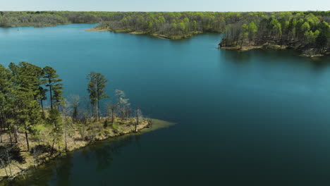 Green-Foliage-Surrounding-Glenn-Springs-Lake-In-Drummonds,-Tennessee,-USA