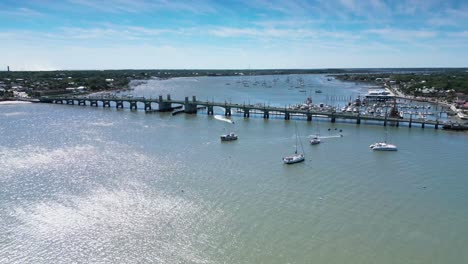 A-drone-shot-of-the-bridge-of-lions-in-st-Augustine-Florida