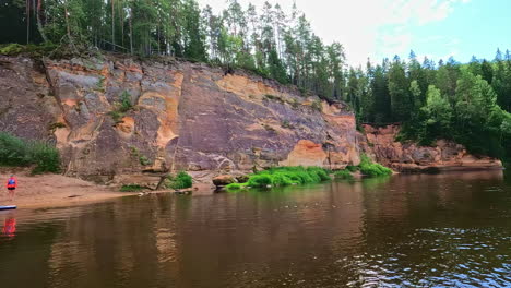 Beautiful-Erglu-Cliffs-in-wild-and-natural-landscape-of-Latvia,-motion-view