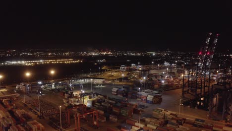 Gdansk-ship-terminal-at-night-aerial-video