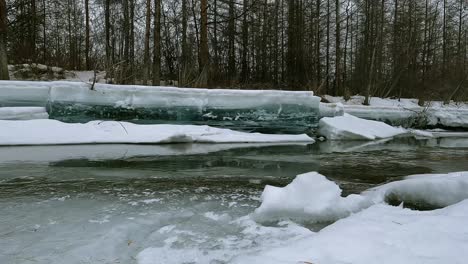 Nicht-Gefrorener-Fluss-Vor-Der-Kulisse-Eines-Düsteren-Waldes