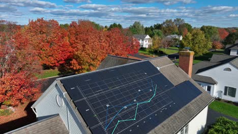 House-with-a-full-array-of-solar-panels,-amidst-fall-foliage