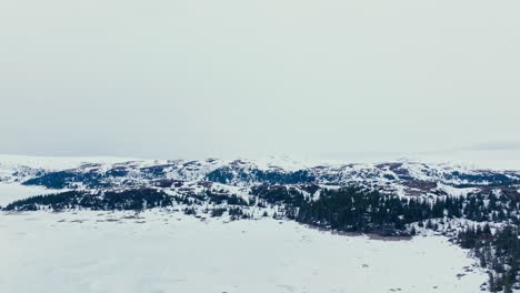 Bosque-Montañoso-Cubierto-De-Nieve-Y-Lago-Congelado-En-Invierno-En-Noruega