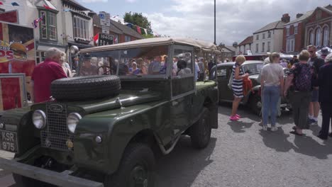 Editorial-video-footage-of-the-Alford-1940s-weekend-event-in-the-sleepy-town-center-of-Alford,-Lincolnshire,-UK
