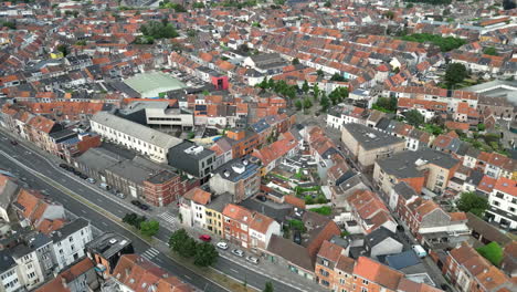 Aerial-View-of-Rooigem-Cityscape-With-Numerous-Buildings-in-Ghent