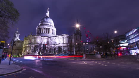 Night-time-lapse-of-busy-road-crossing-opposite-St