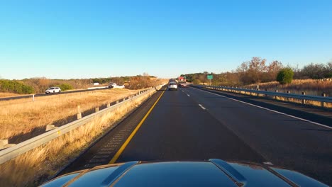 Hyperlapse-of-car-driving-on-I10-near-Comfort,-Texas,-USA,-POV-wide-shot