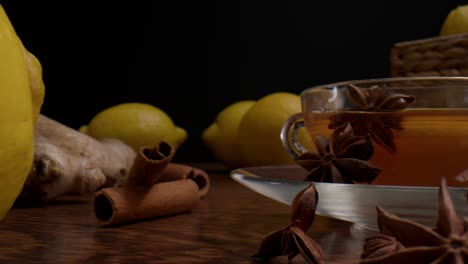 Star-Anise-Fruits,-Sliced-Lemon,-Cinnamon-Bark-And-Ginger---Healthy-Tea