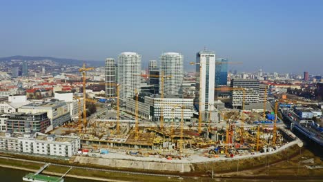 Eurovea-gallery-shopping-center-construction-site-on-the-Danube-river-embankment---aerial-drone-view