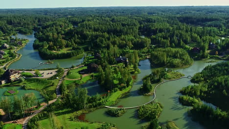 Drone-shot-over-Latvia's,-Amatciems---a-private-manmade-luxury-community