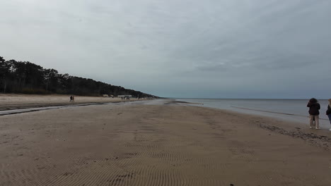 People-Walking-On-The-Sandy-Beach-Along-The-Calm-Sea