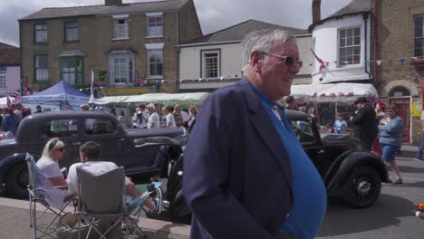 Editorial-video-footage-of-the-Alford-1940s-weekend-event-in-the-sleepy-town-center-of-Alford,-Lincolnshire,-UK