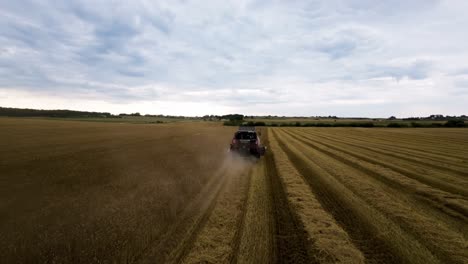 FPV-Drone-Shot-of-Combine-Harvester-in-Agricultural-Field-Harvesting-Wheat
