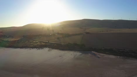 Aerial-drone-view-at-sunset-of-Lake-Bumbunga-in-South-Australia