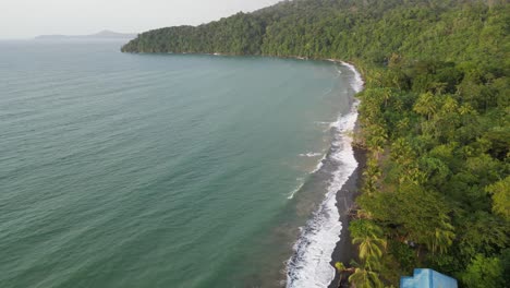 Luftaufnahme-Von-Playa-Mecana-Und-Dem-üppigen-Dschungel-Des-Botanischen-Gartens-Des-Pazifiks-Im-Departement-Chocó-An-Der-Pazifikküste-Kolumbiens