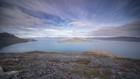 Rocky-coast-of-the-fjord-with-scarce-vegetation