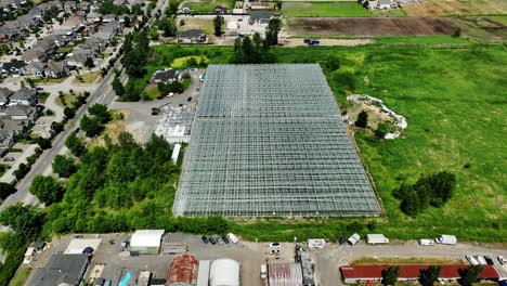 Aerial-View-Of-Greenhouse-Along-The-Neighborhood-Of-East-Newton-South-In-Surrey,-British-Columbia,-Canada