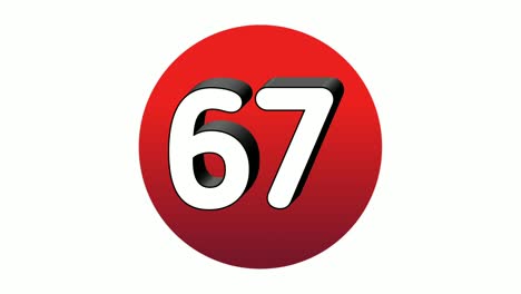 3D-Nummer-67,-Siebenundsechzig-Zeichensymbol,-Animations-Motion-Grafiksymbol-Auf-Roter-Kugel-Auf-Weißem-Hintergrund,-Cartoon-Videonummer-Für-Videoelemente