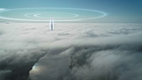 Antena-De-Torre-Creando-Un-Halo-Digital-Sobre-Las-Nubes-Naturales.