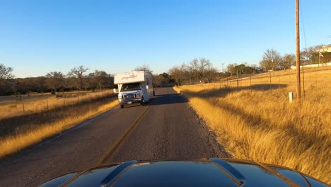 Car-on-Old-San-Antonio-Road,-Texas,-USA,-POV-wide-shot
