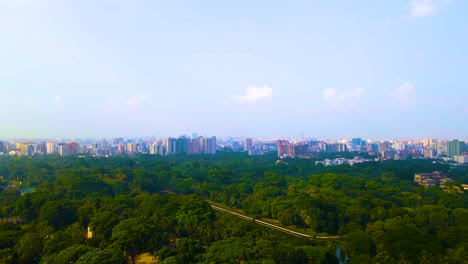Erstellen-Sie-Schuss-Grünen-Park-Dhaka-Skyline-Der-Stadt-Luft-Klaren-Himmel-Bangladesch