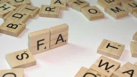 Das-Wort-„Fake“-Entsteht,-Indem-Man-Scrabble-Buchstabensteine-Hochkant-Auf-Den-Tisch-Legt