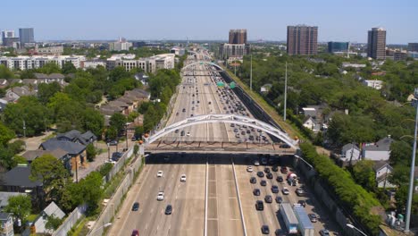 Aerial-view-of-car-traffic-on-59-South-freeway-in-Houston,-Texas