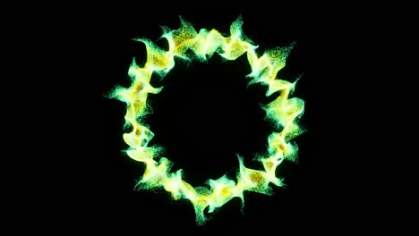 Visual-effects,-VFX,-yellow-particle-energy-portal-on-black-background-3D-animation