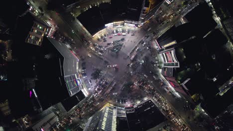 Night-Traffic-Roundabout-Rush-Hour-Drone-View