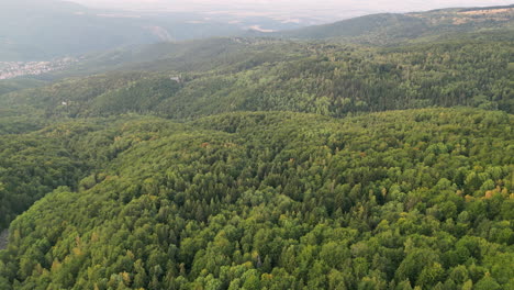 Aerial-View-Circular-from-Town-in-the-Valley-toward-Dense-Forest-of-Vitosha-Mountains