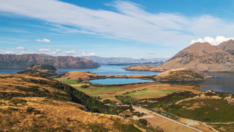 Lake-Wanaka-South-Island,-New-Zealand-time-lapse-as-seen-from-a-lookout-overlook
